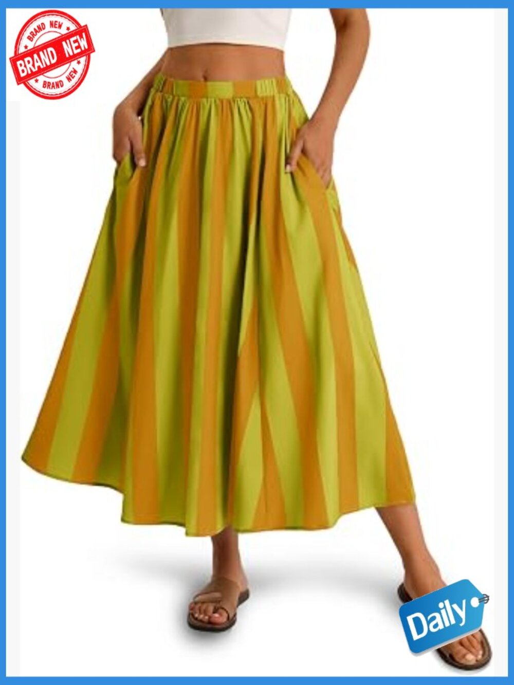 Striped Maxi Skirt A-Line Elastic Waist Flowy Beach Summer Outfits